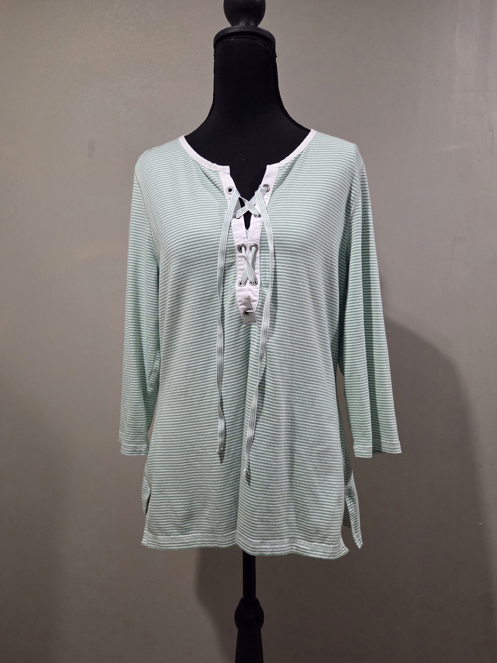 LOFT Mint & White Striped Lace-Up Tunic